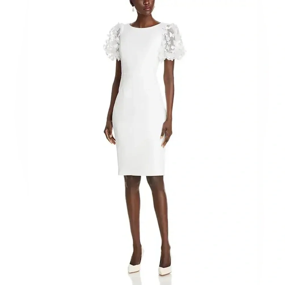 NWT ELIZA J 3d Applique Puff Sleeve Knee Length White Dress Sz 6 - Picture 2 of 13